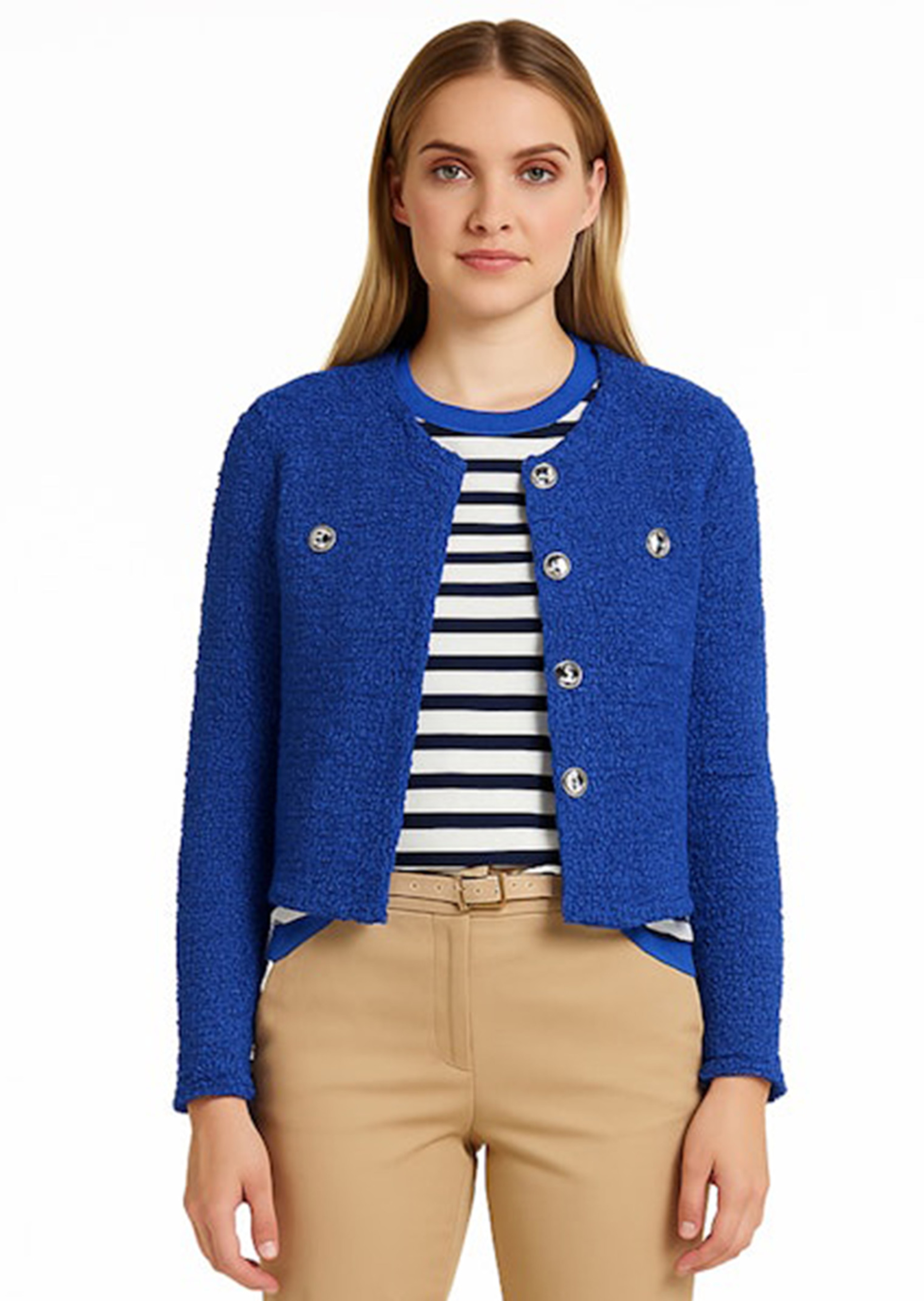 Bouclé-Jacke mit Glanzgarn und Fransensaum