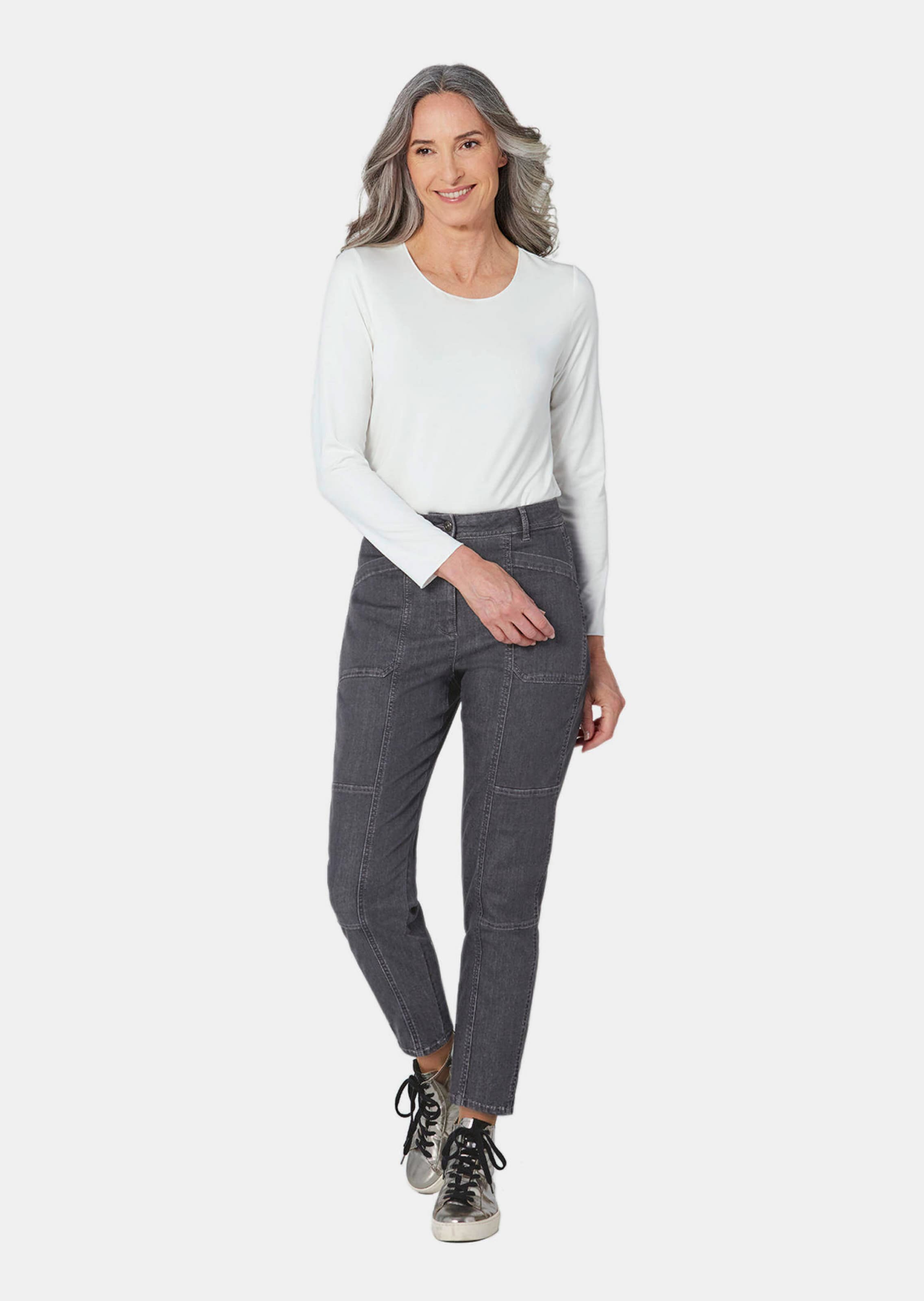 Jean 7/8 effet délavé - anthracite - Gr. 28 de Goldner Fashion