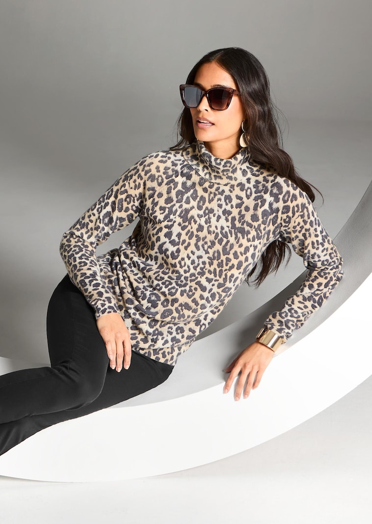 Kaschmirpullover mit Leomuster