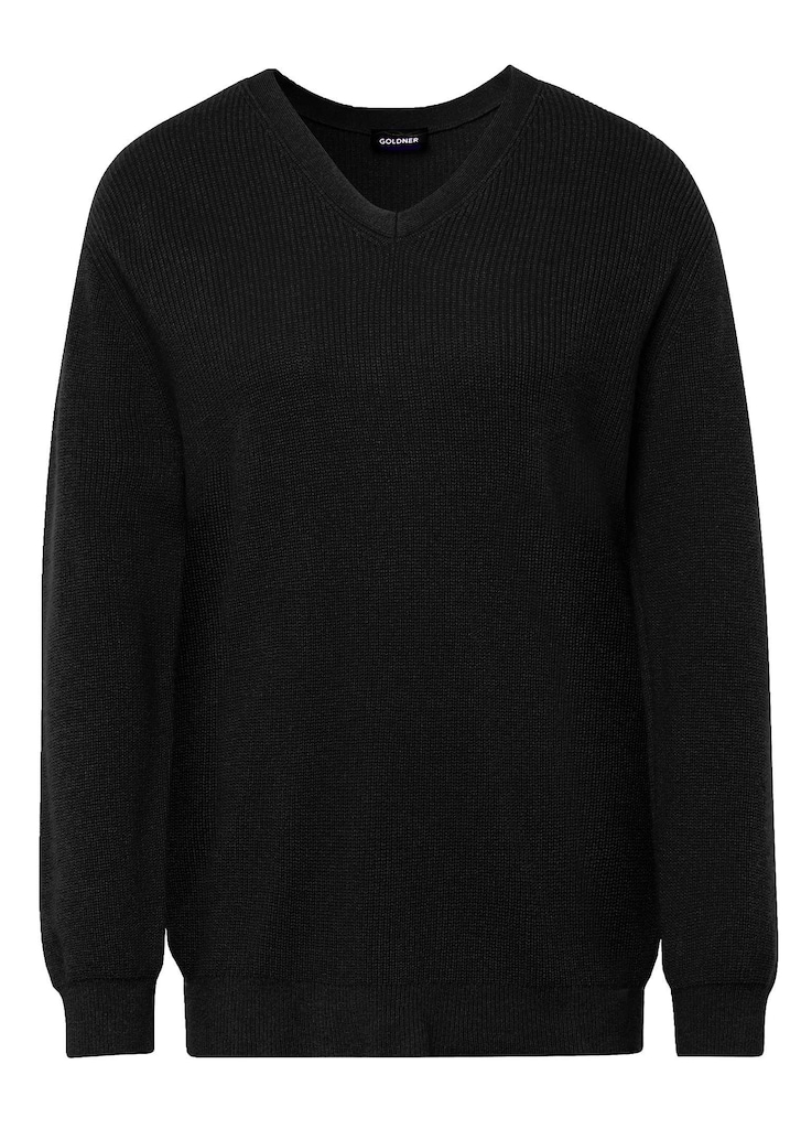 Kaschmirpullover in Patentstrick mit V-Ausschnitt