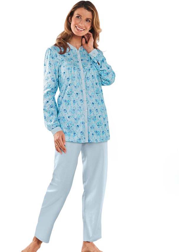 Geblümter Pyjama mit durchgehender Knopfleiste
