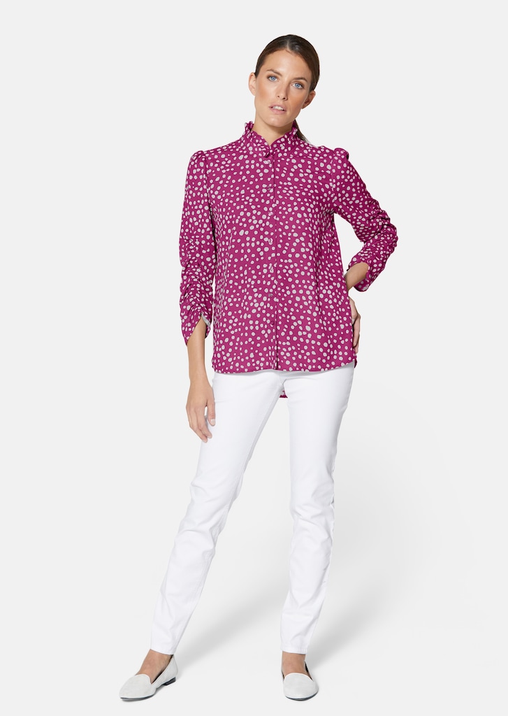 Printed polka dot blouse with stand-up collar and 3/4-length sleeves 1