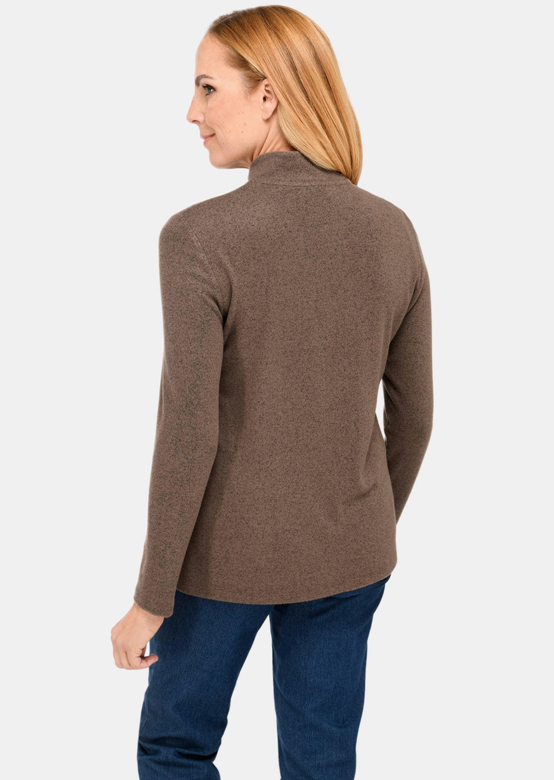 T-shirt à col montant avec zip et logo brodé brillant - brun / mélangé - Gr. 20 de Goldner Fashion