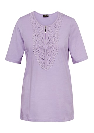 lilas pastel T-shirt à encolure arrondie en crochet
