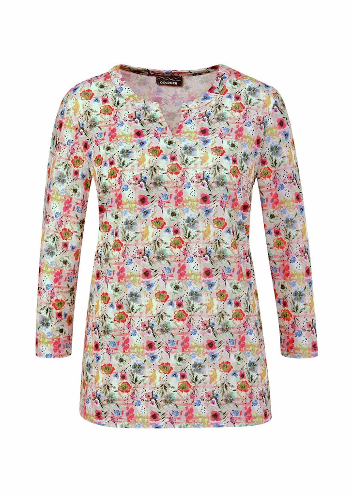 Kreukarm gedessineerd shirt met elegante bloemenprint 5