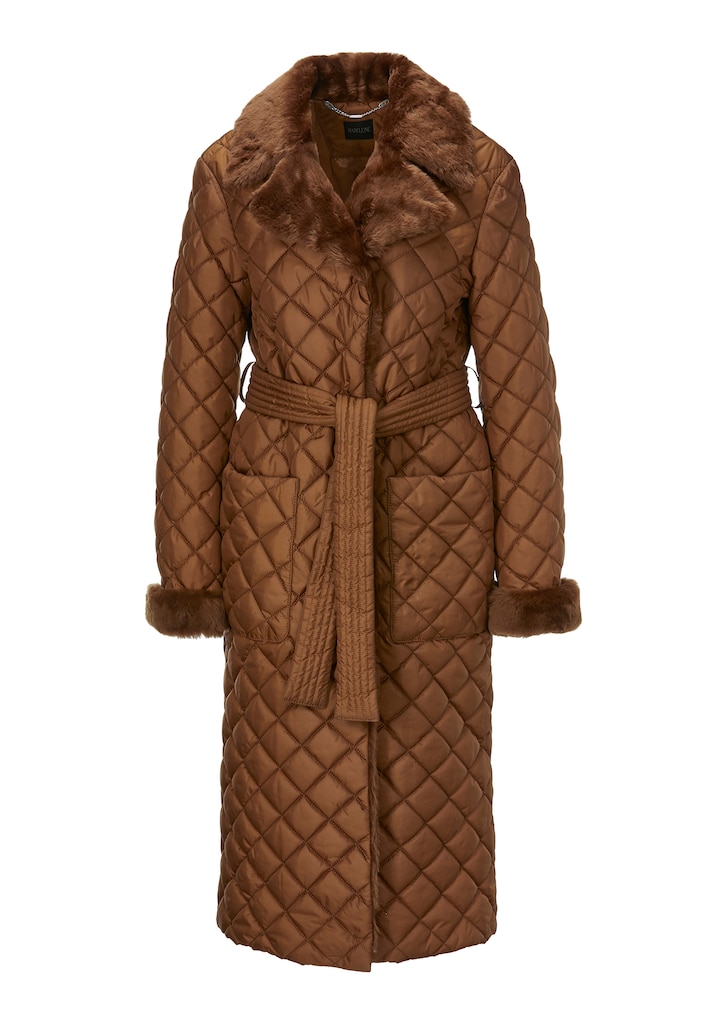 Quilted coat with lambskin trim