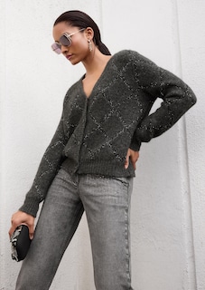 Strickjacke mit Rautenmuster und Pailletten thumbnail 7