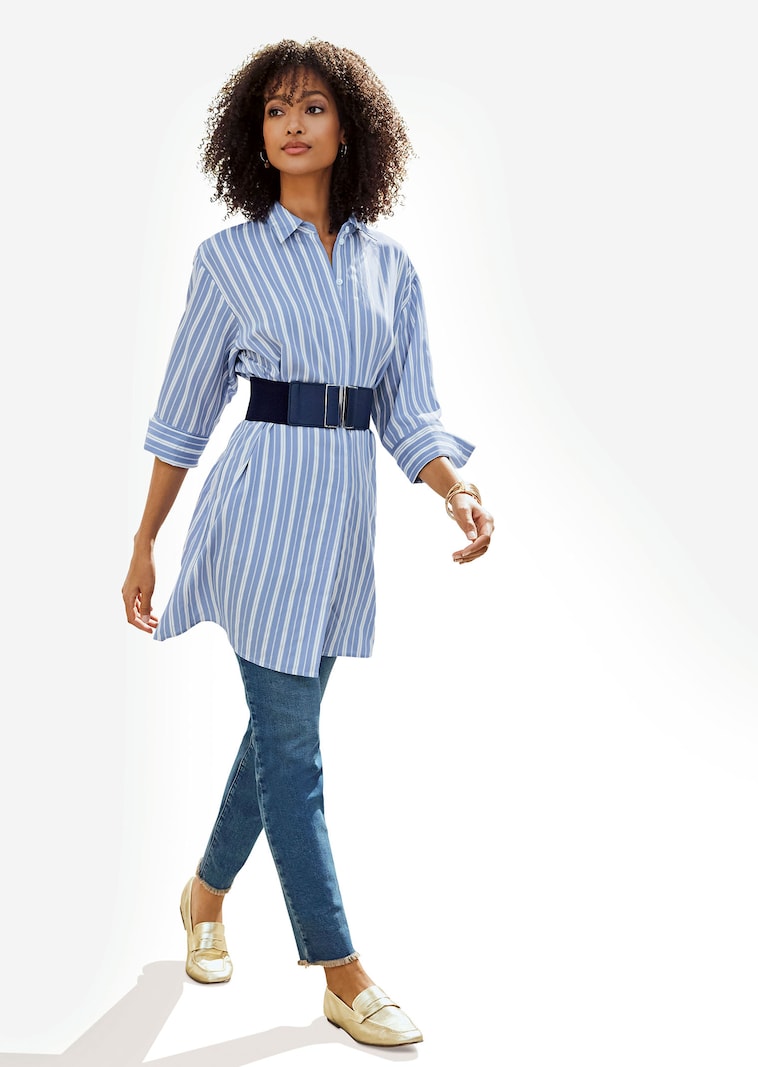 Langes Hemd mit Webstreifen und 3/4-Ärmeln