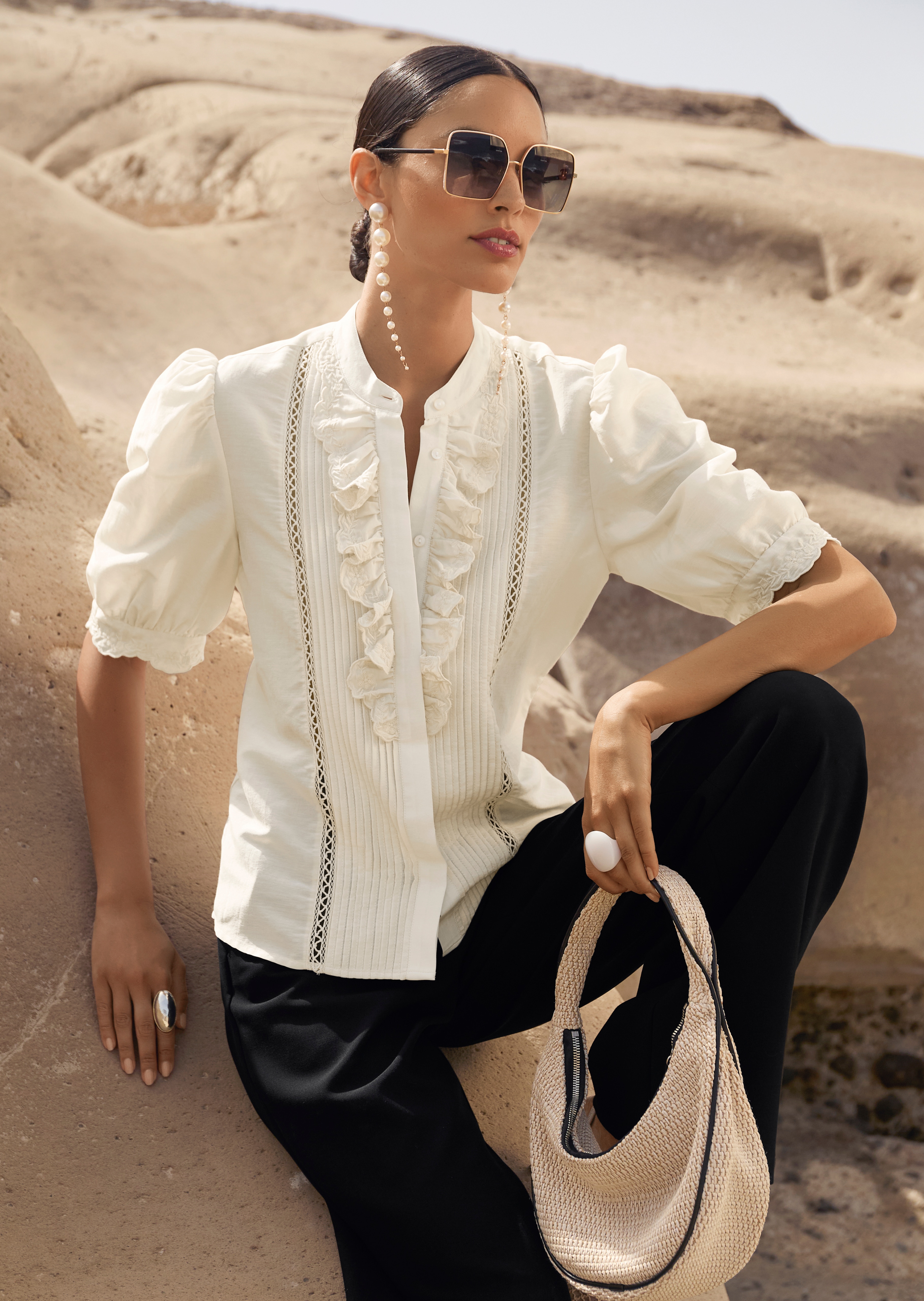 Blouse romantique à volants et broderie