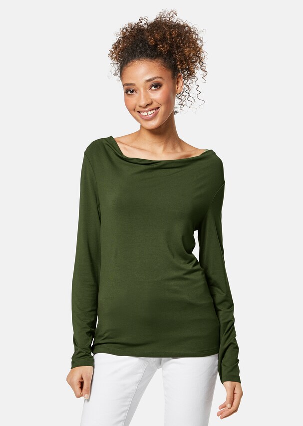 Long-sleeved shirt with waterfall neckline