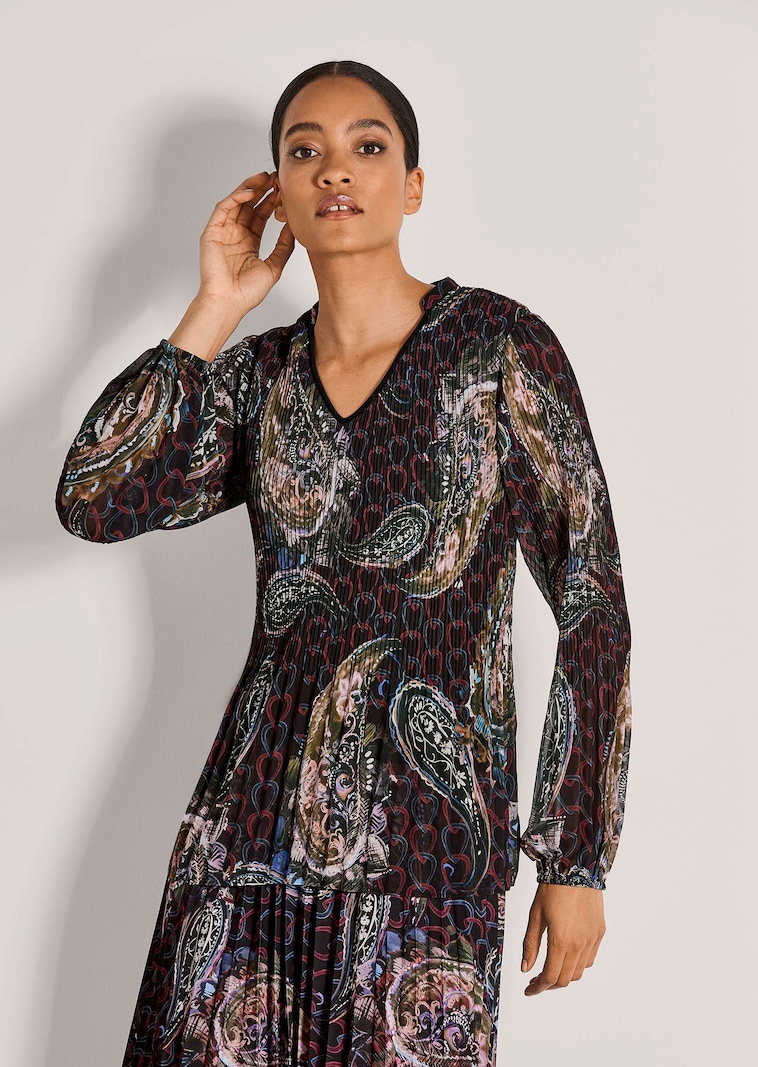 Plissee-Bluse mit Allover-Print