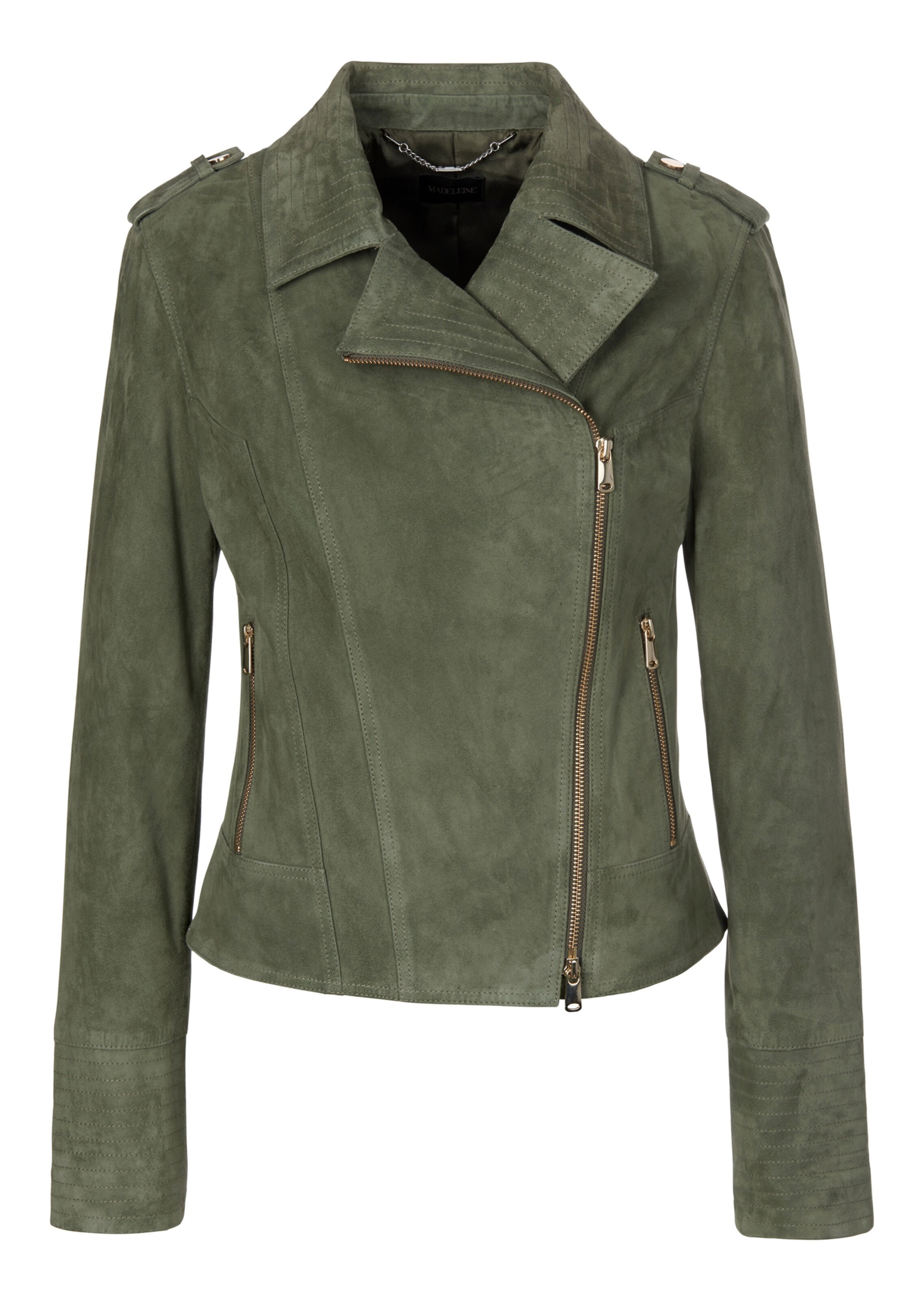 Leather jacket made from goat suede in avocado | MADELEINE Fashion
