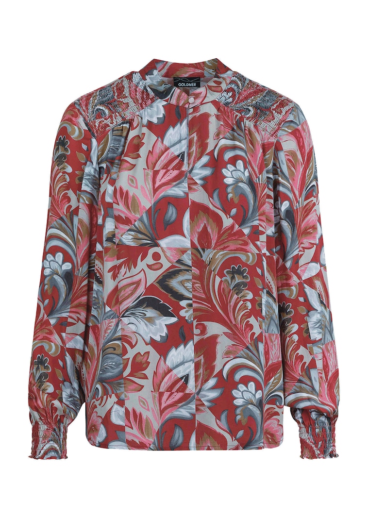 Blouse met overslag van glinsterend viscose-satijn