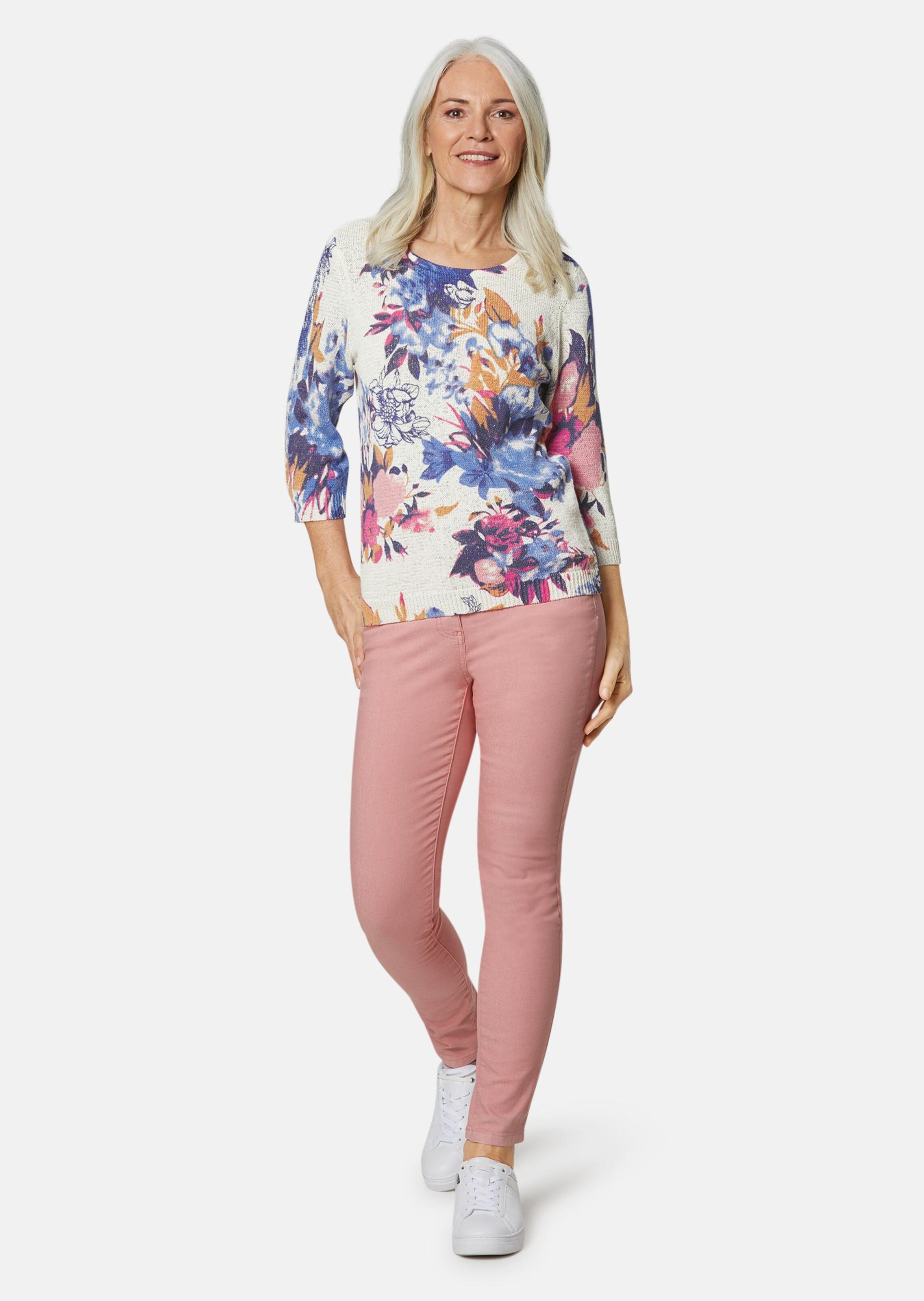 Pull imprimé très féminin - blanc / à motifs - Gr. 48 de Goldner Fashion