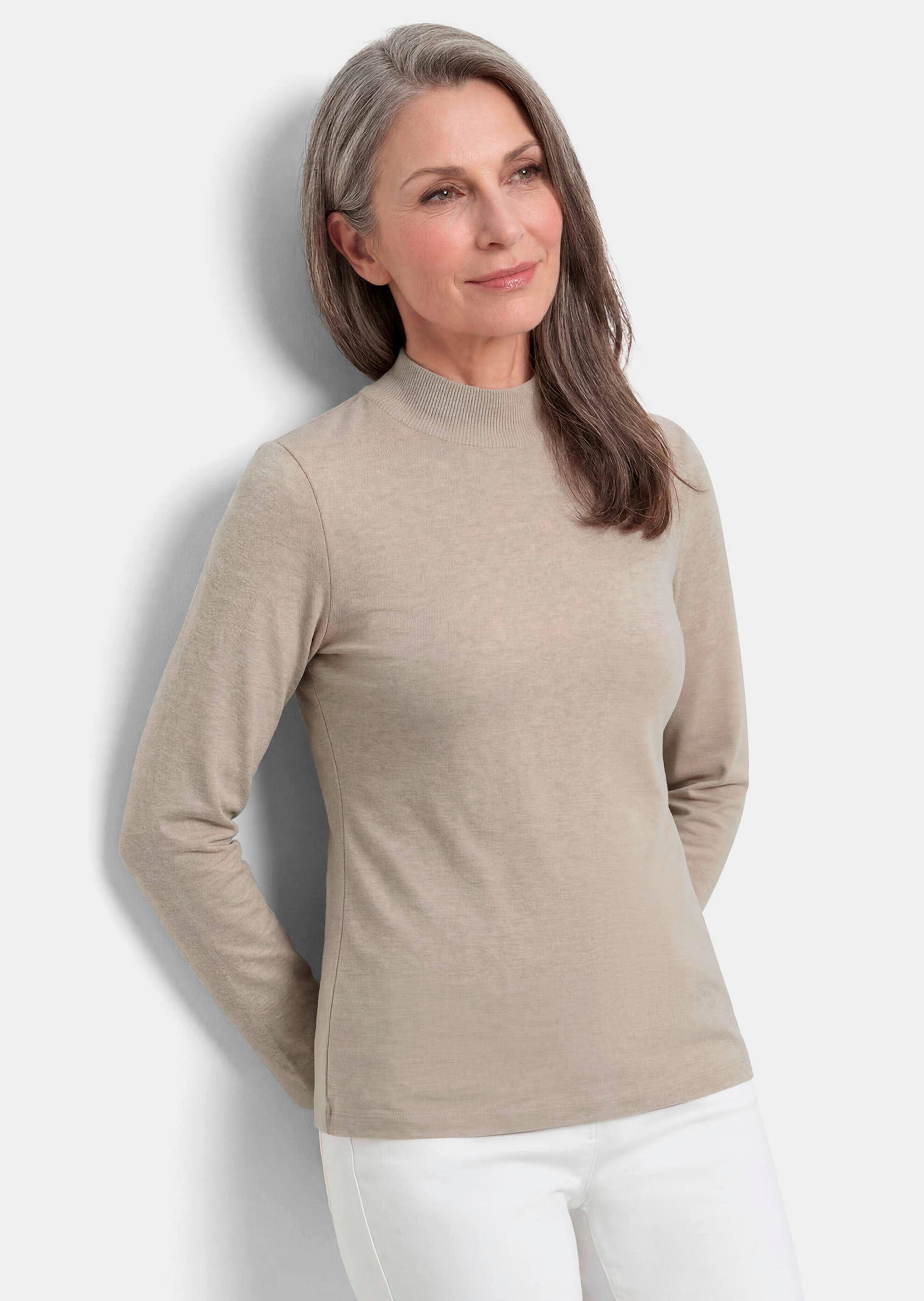 Shirt met lange mouwen en opstaande kraag, van katoen