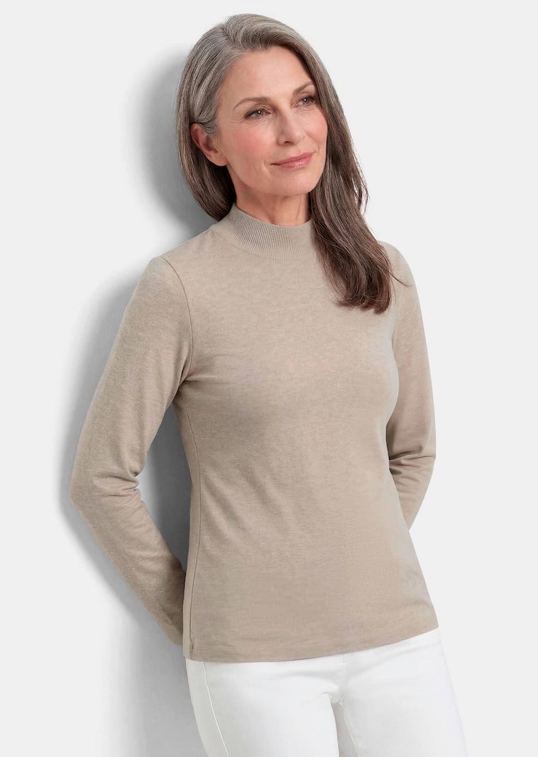 Shirt met lange mouwen en opstaande kraag, van katoen