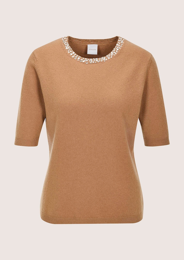 Leichter Kaschmir-Pullover mit Schmucksteinen