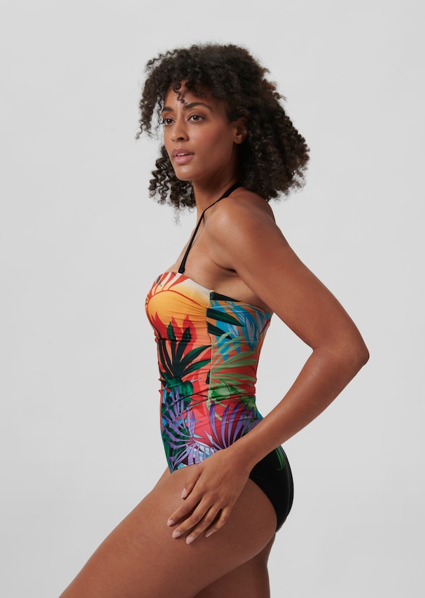 Corset swimming costume with tropical print 3