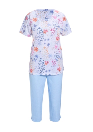 blau / pink / orange / gemustert Pyjama mit Halbarm und 3/4-Hose