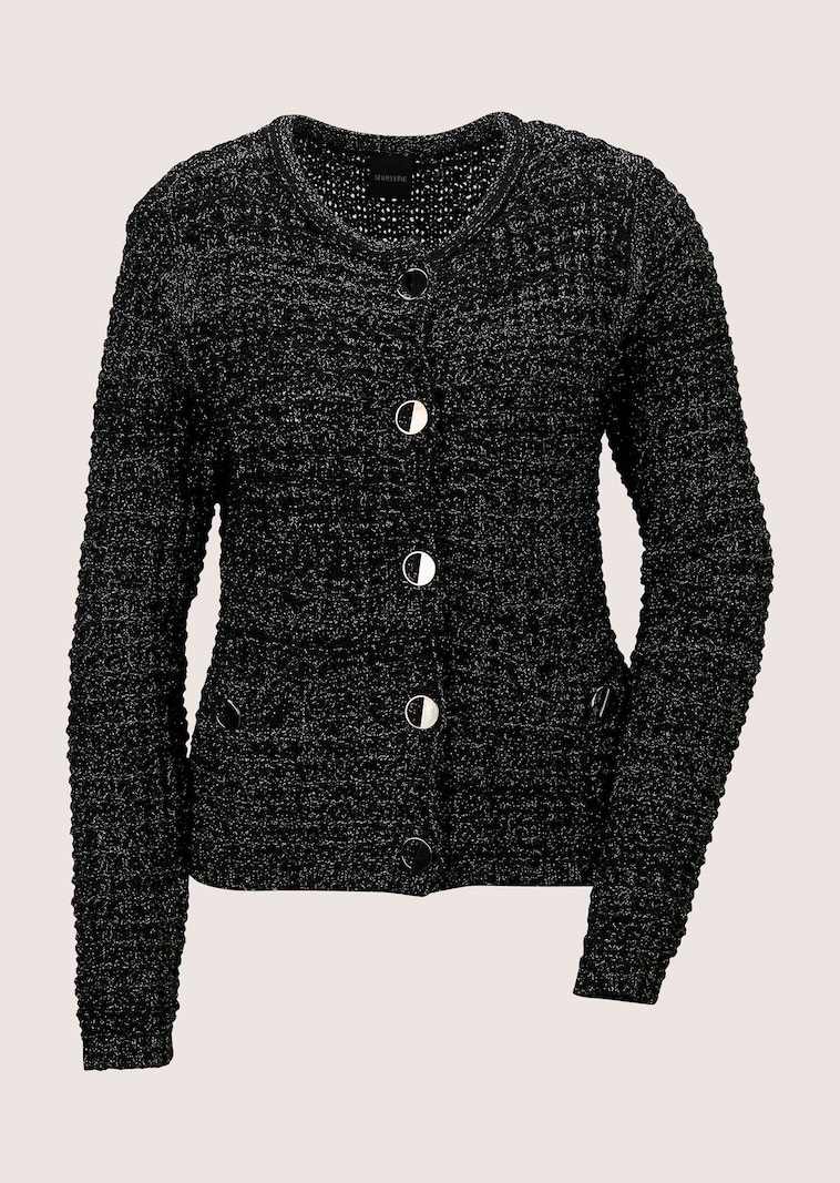Veste en grosse maille avec fil brillant et boutons à la mode