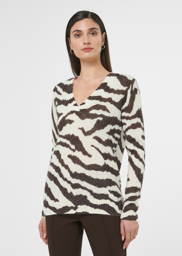 Zebra-Pullover mit flauschigem Alpaka