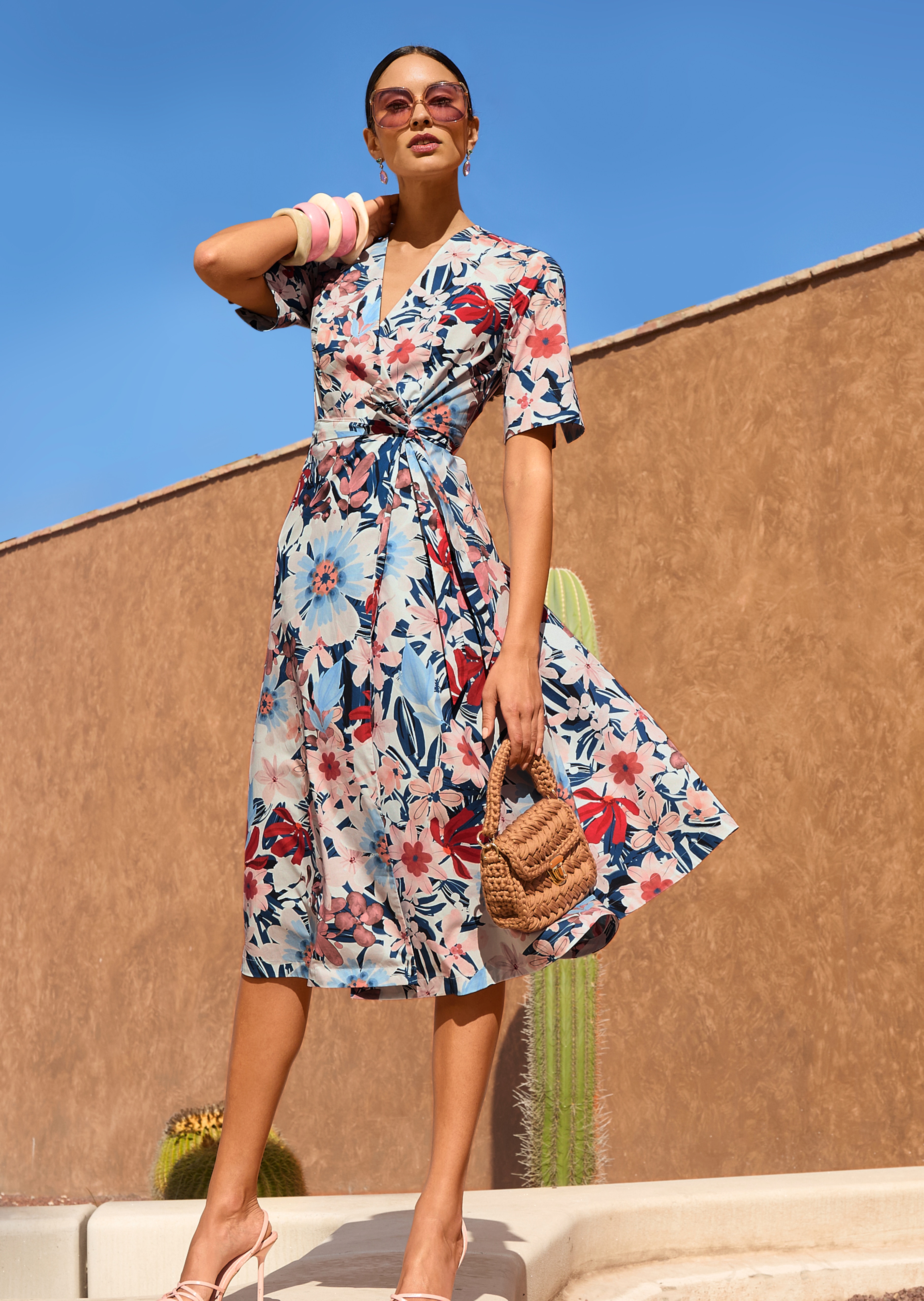 Robe portefeuille à motif fleuri