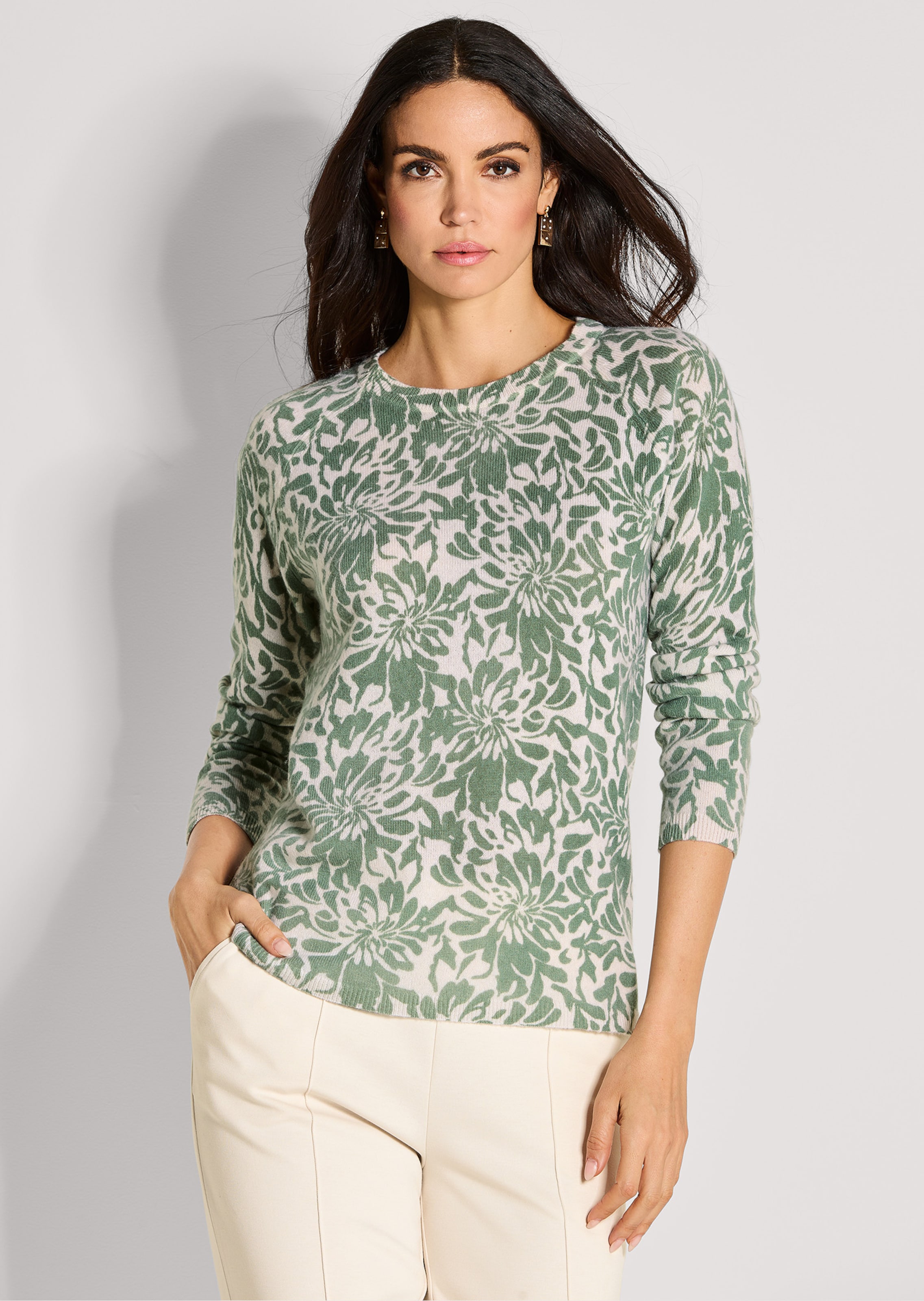 Kaschmir-Pullover mit floralem Design