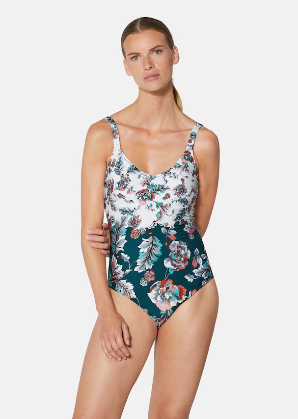 Printed swimming costume with V-neckline