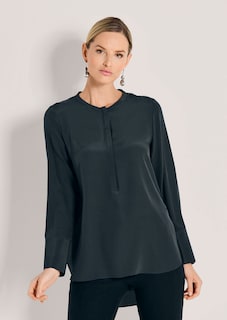 Lange Seidenbluse in kragenloser Form thumbnail 1