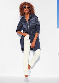 Lange Jacke im Materialmix mit Kapuze thumbnail 7