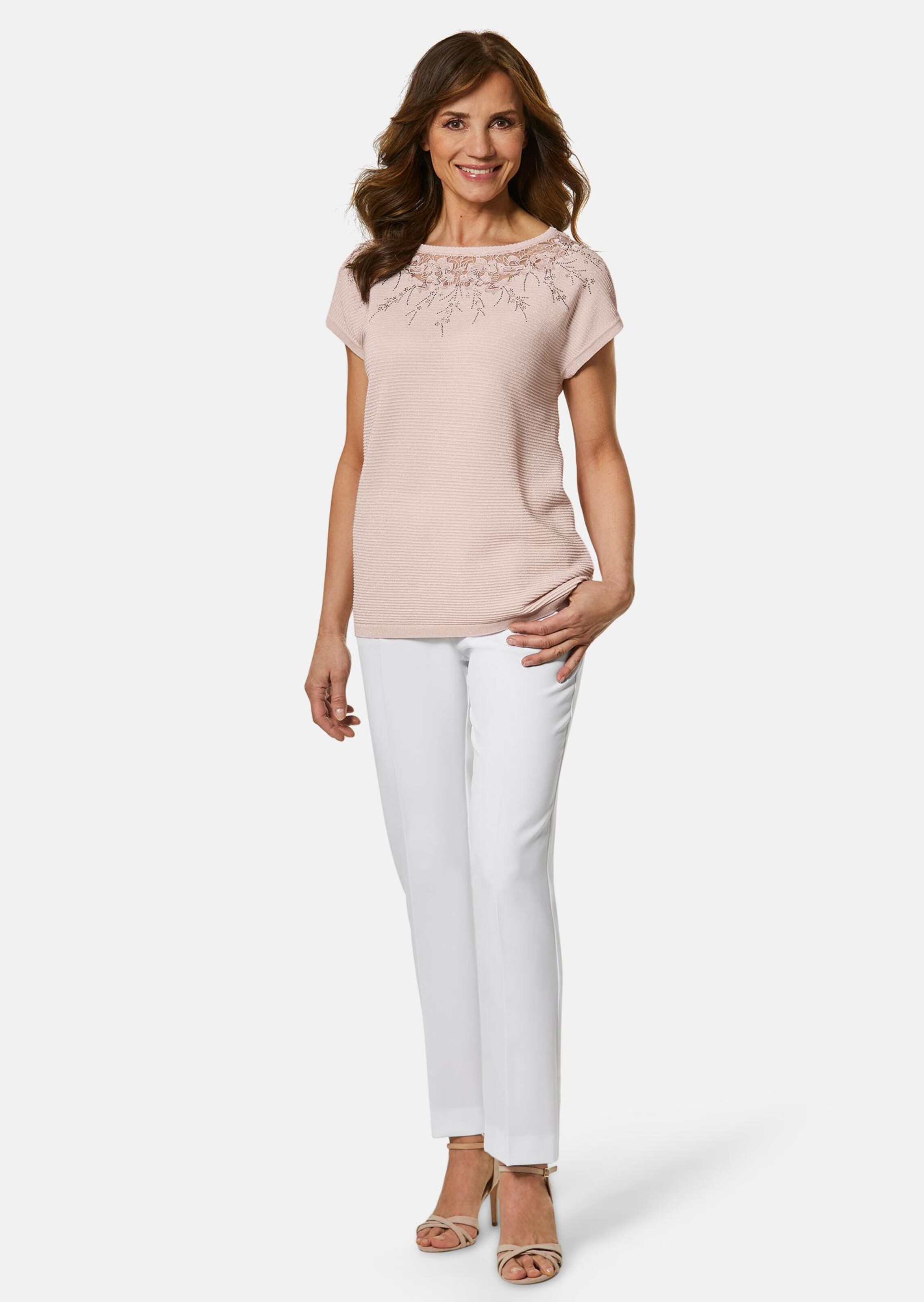 Pull en dentelle et pierres scintillantes - rosé / à fleurs - Gr. 42 de Goldner Fashion