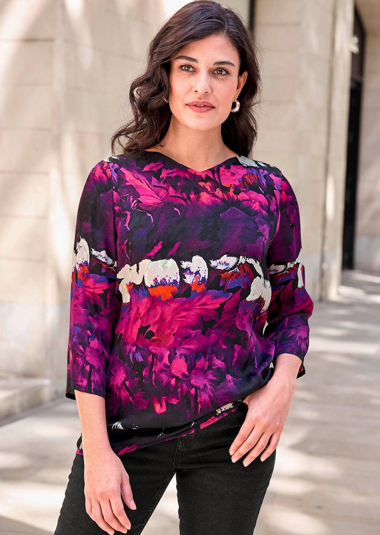 Luxuriöse Satin-Bluse mit 3/4-Ärmel