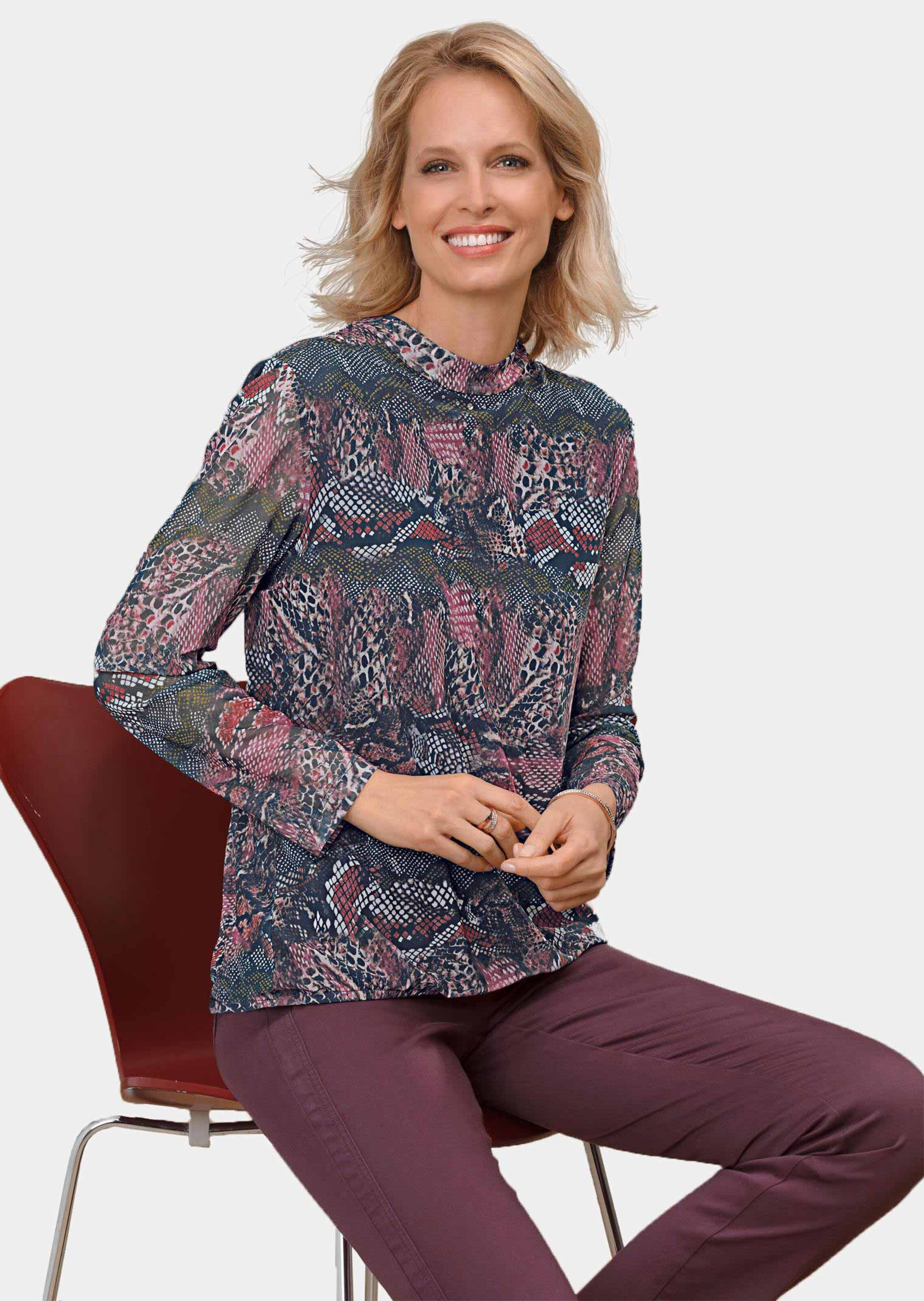 T-shirt imprimé à manches transparentes - aubergine / à motifs - Gr. 44 de Goldner Fashion