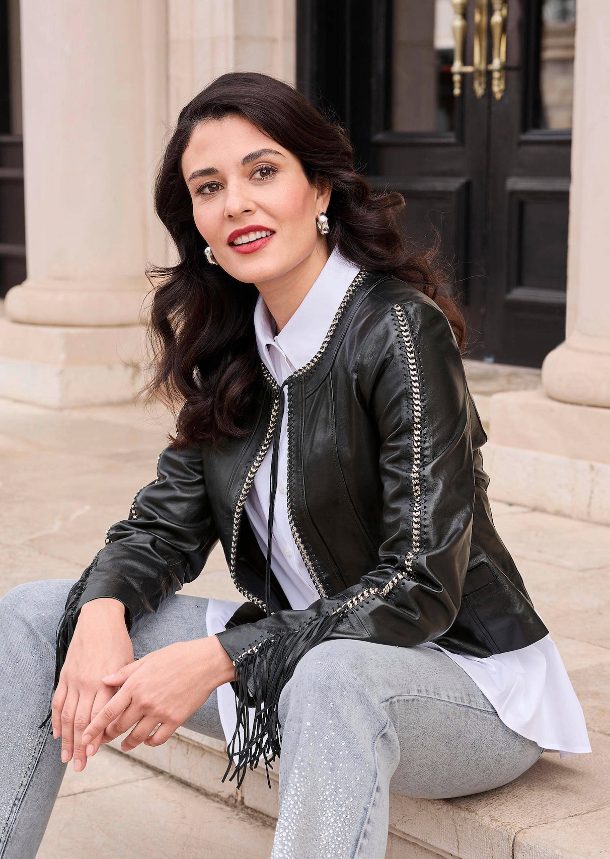 Red Bridge Damen Kunstlederjacke Schwarz Biker Steppjacke Red