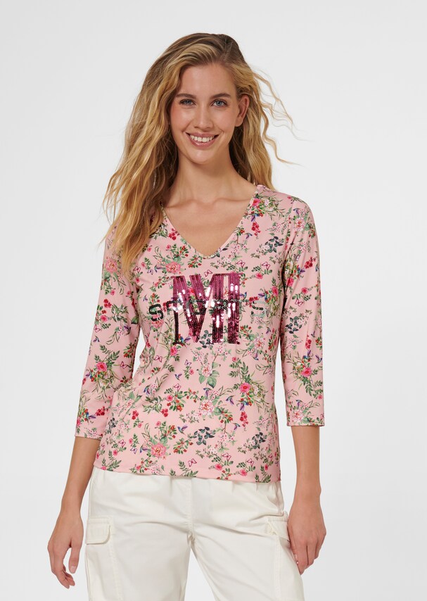 Print shirt with 3/4-length sleeves and sequin decoration
