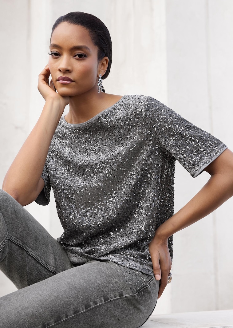 Shirt met pailletten en korte mouwen