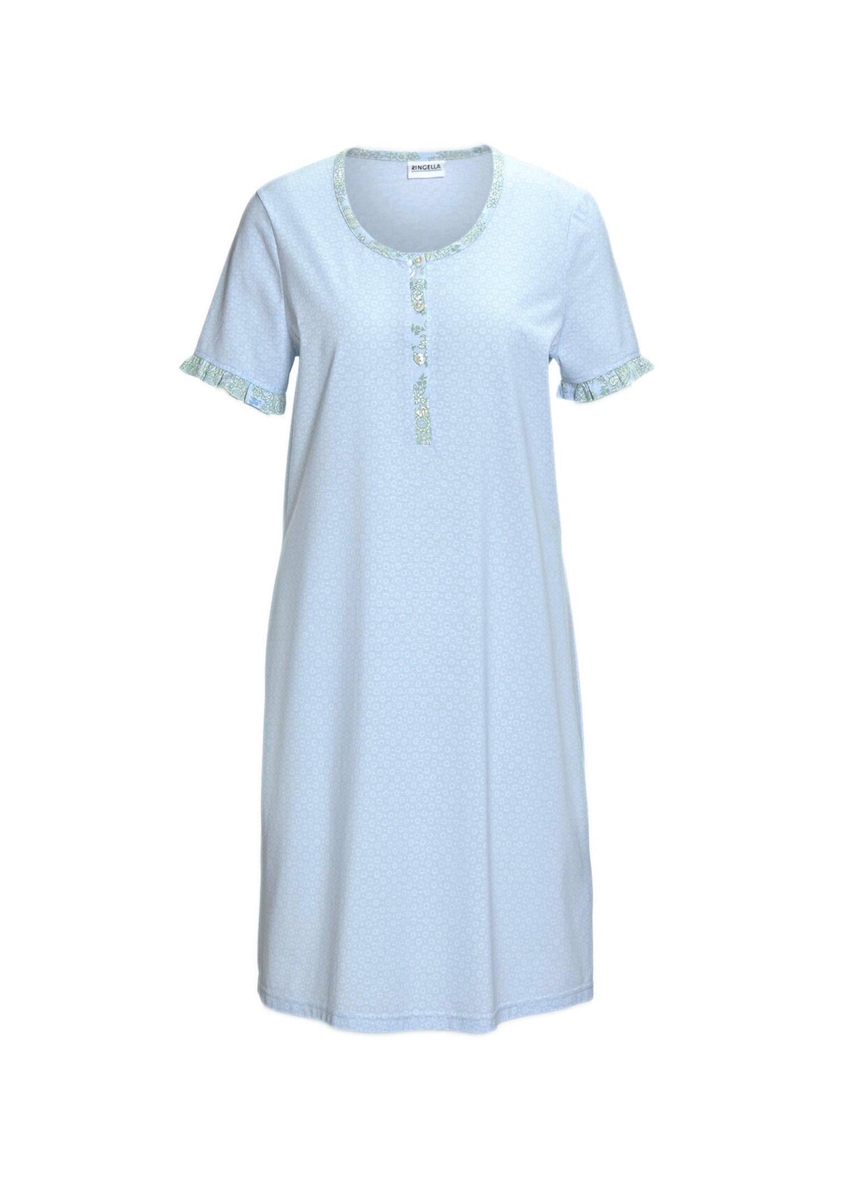 Chemise De Nuit Fille Manches Courtes 100% Coton Jersey - Motif Horses In Love Bleu Clair Taille 152