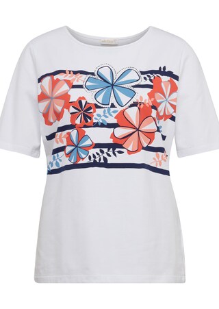 wit / marine / koraalrood Gedessineerd shirt