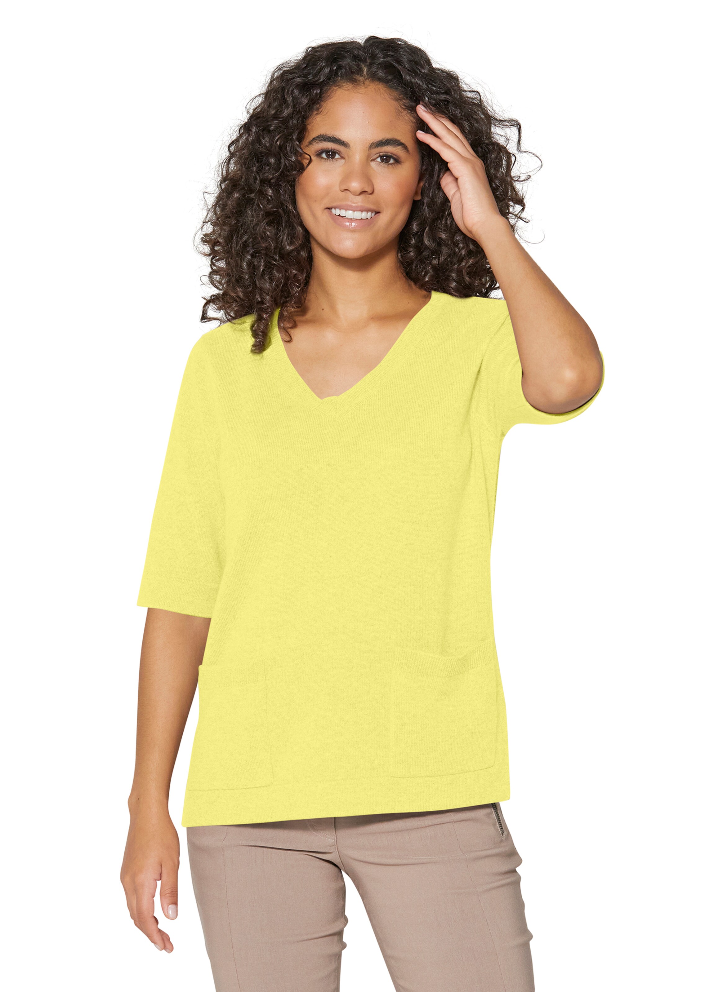 Pull. Pur cachemire sur jaune citron MADELEINE Vetement