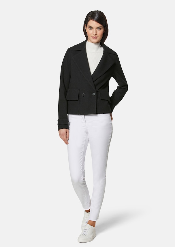 Double-breasted short blazer in boiled wool 1