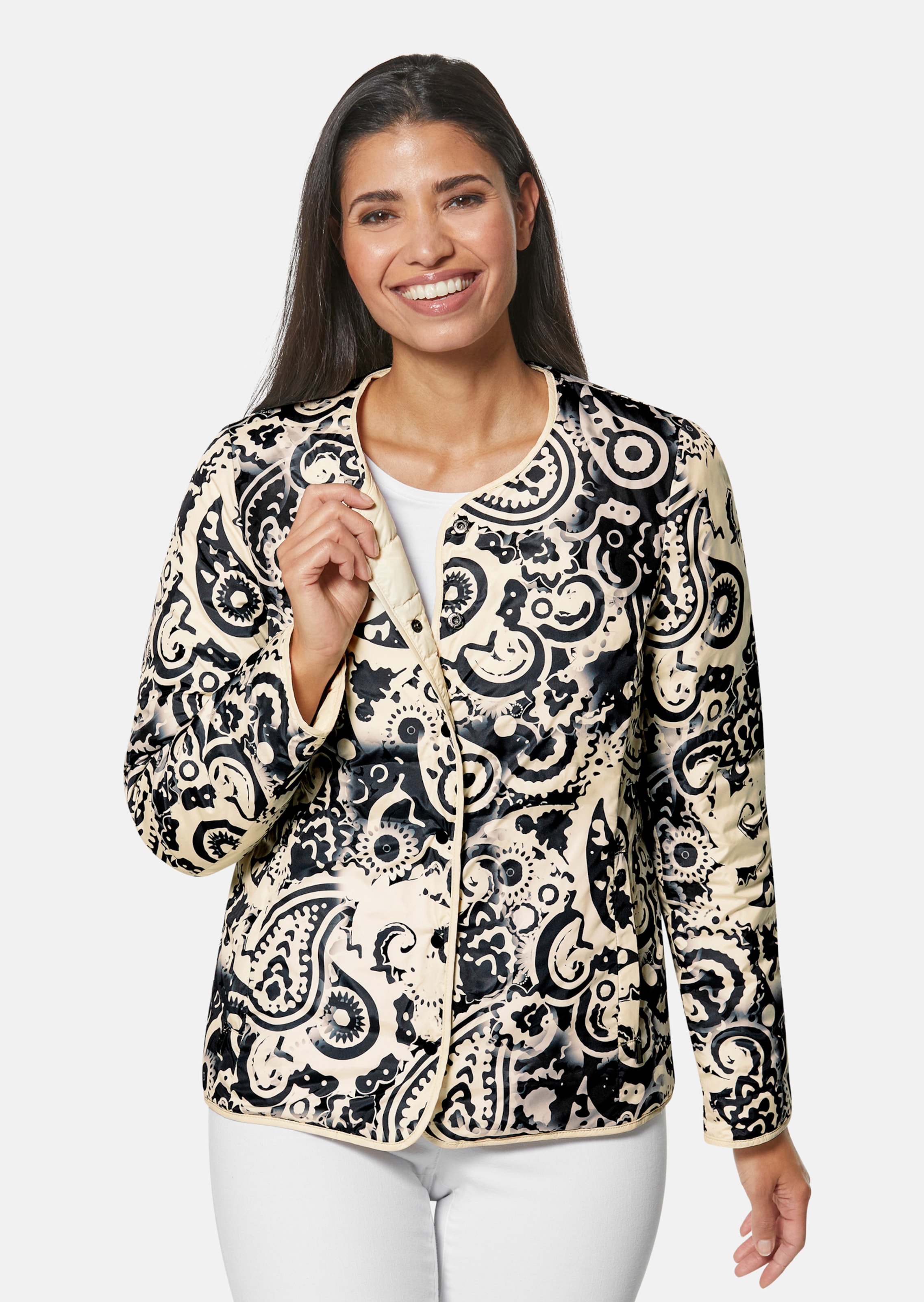 Reversible jacket with paisley print in champagne / black 
