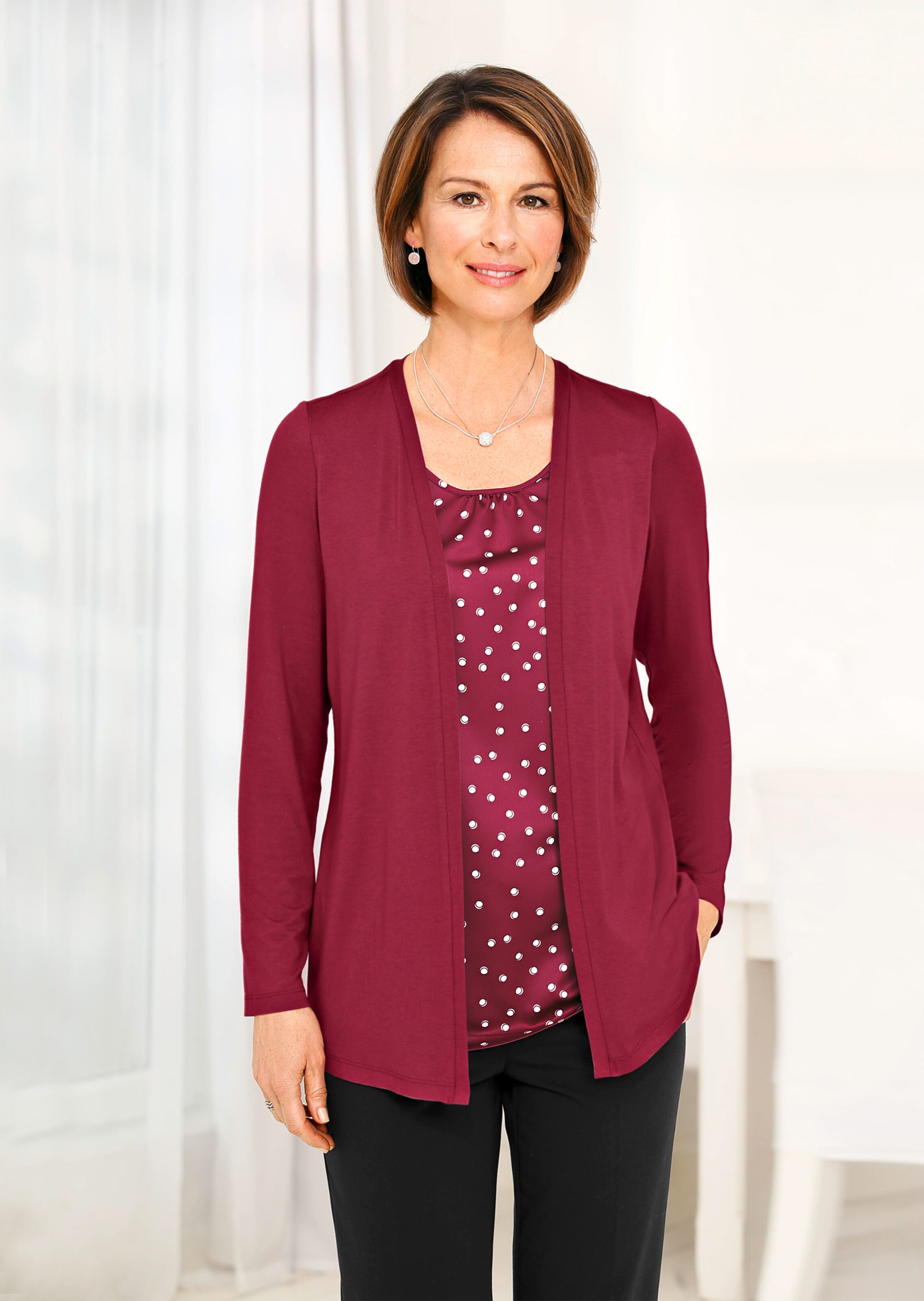 Elégant T-shirt façon twin-set - rouge foncé / blanc - Gr. 40 de Goldner Fashion