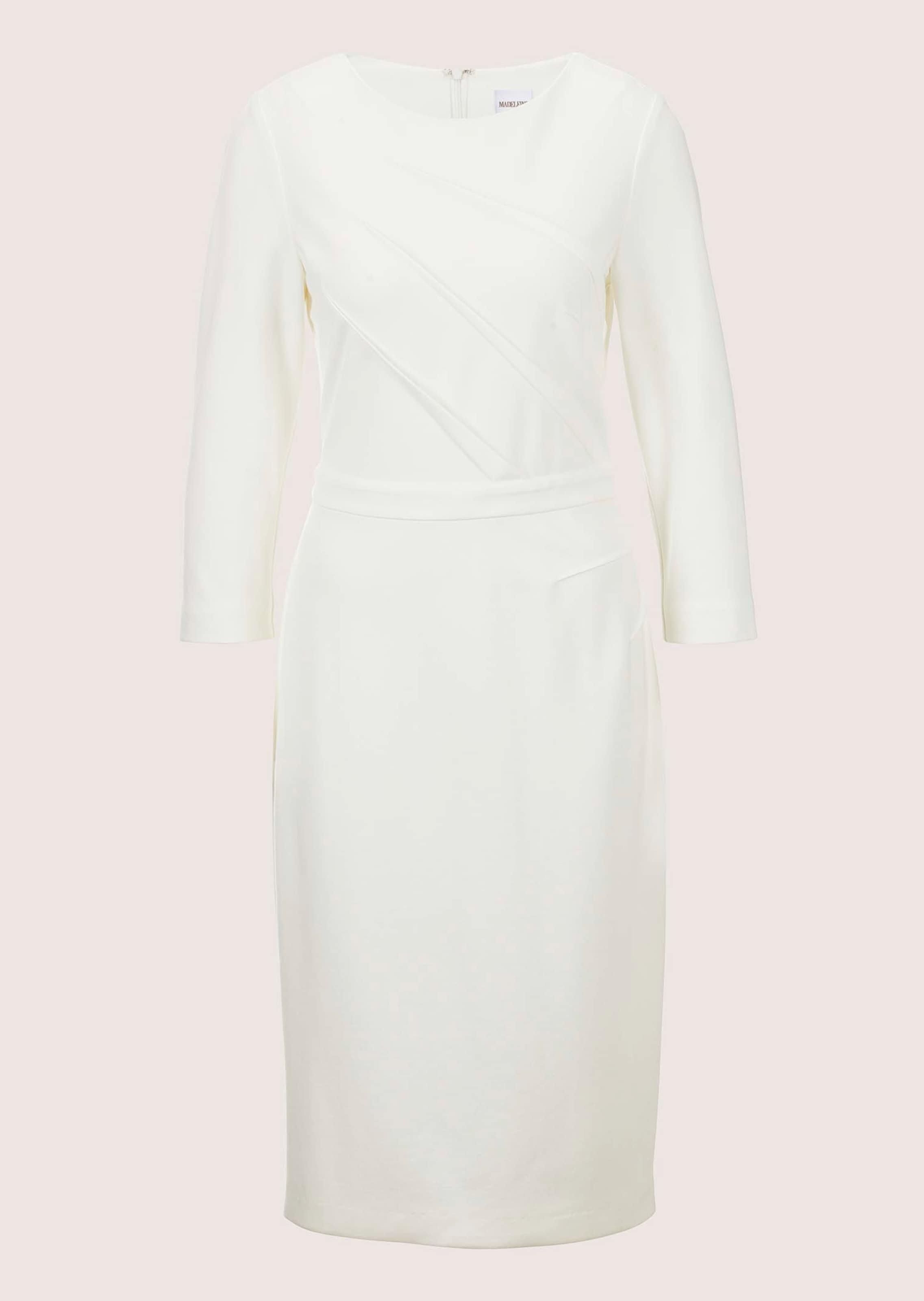 Slim jersey dress with 3/4-length sleeves and decorative piping in natural  white | MADELEINE Fashion
