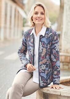 Farbharmonische Strickjacke mit fantasievollem Jacquardmuster thumbnail 5