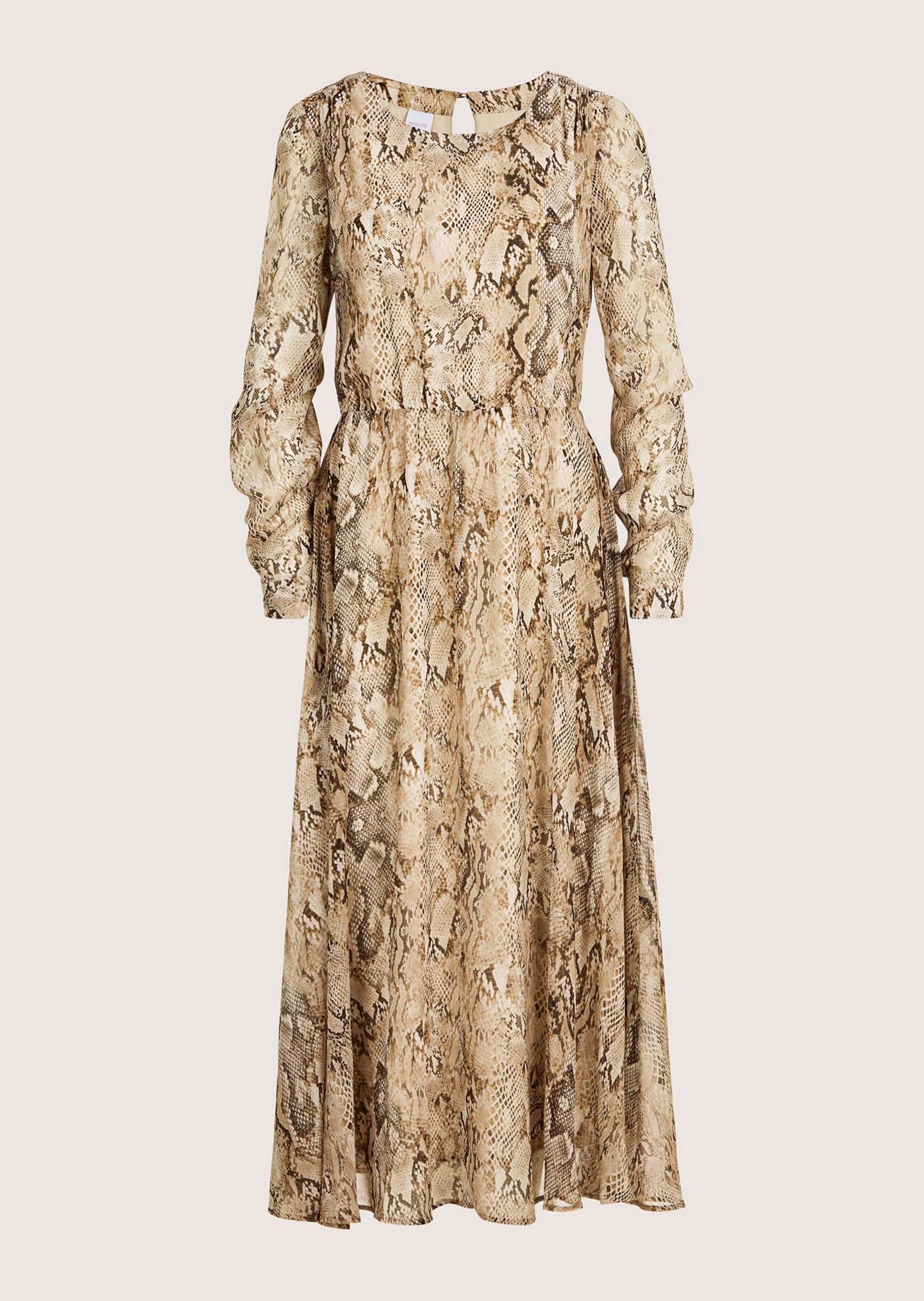 Jurk met ronde hals en dierenprint in karamel taupe MADELEINE Mode