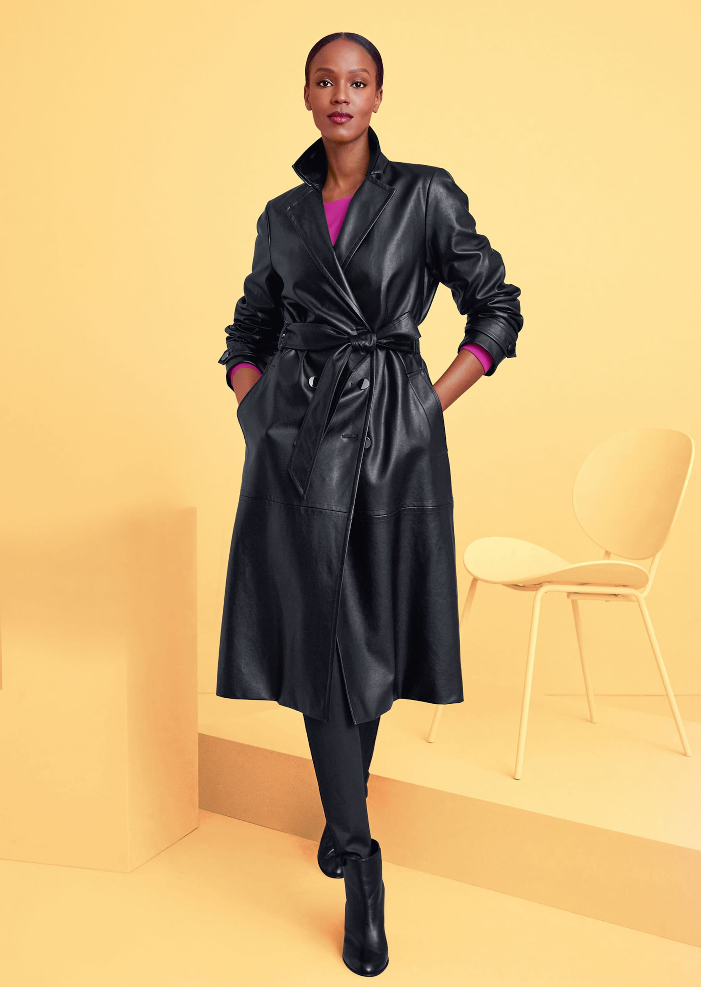 Black leather look coat on sale