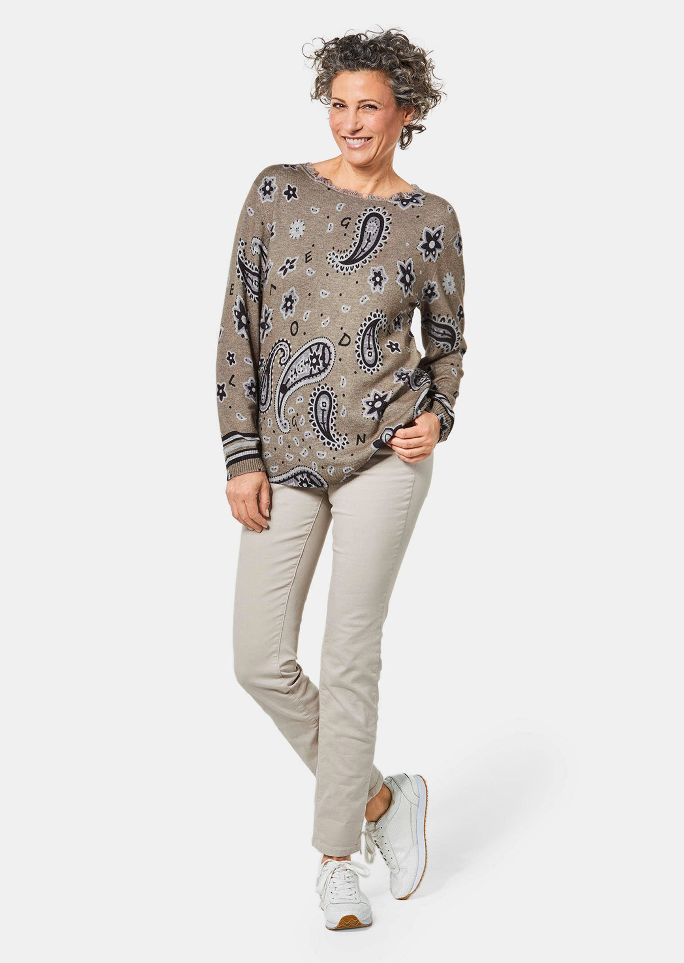 Pull imprimé à franges - gris / à motifs - Gr. 50 de Goldner Fashion