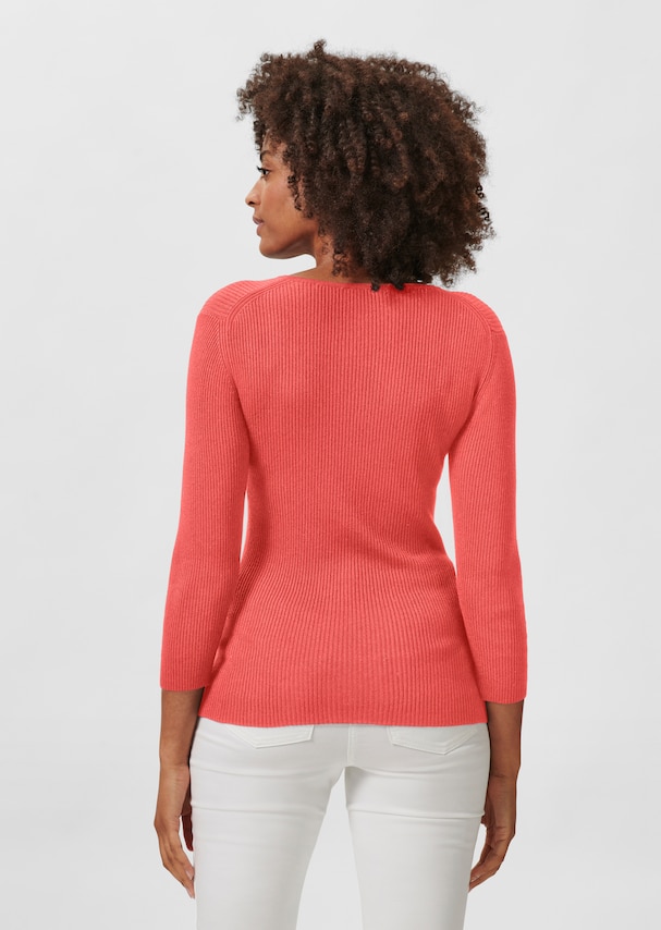 Rib knit jumper with close-fitting design and 3/4-length sleeves 2