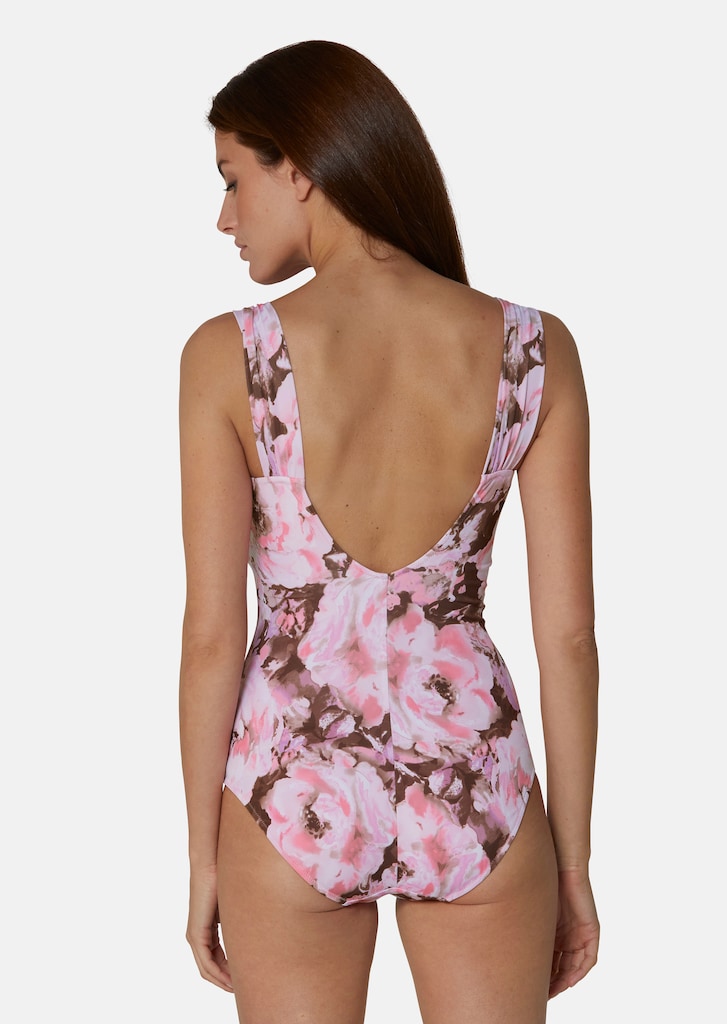 Swimming costume with floral print and gathering 2