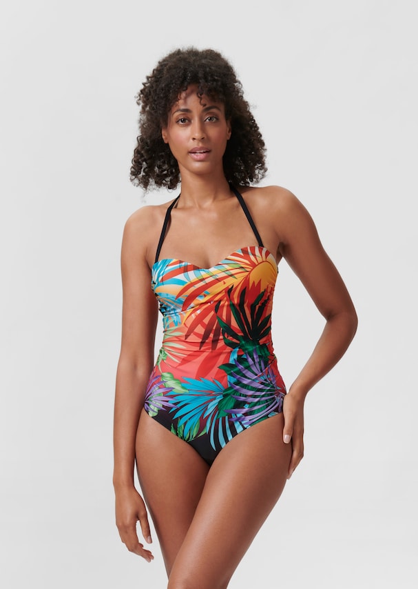 Corset swimming costume with tropical print